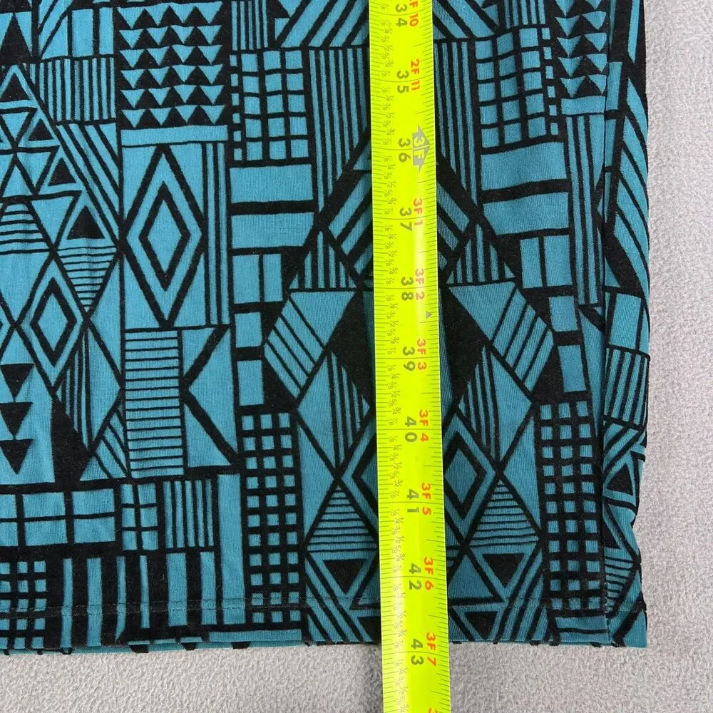 Sans Souci Teal Black Velvet Flocked Geometric Bodycon Midi Dress Womens Size M